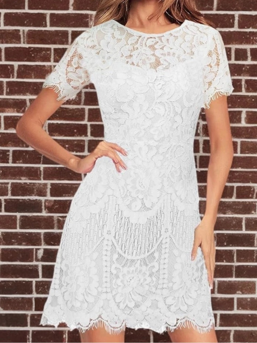MSLG Elegant White Lace Midi Dress - Picture 2 of 15